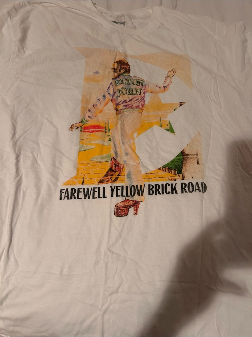 White Elton John Graphic Short Sleeve Tee - Farewell Yellow Brick Road